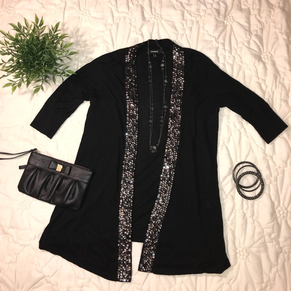 Express Sequin-detail Open Front Cardigan